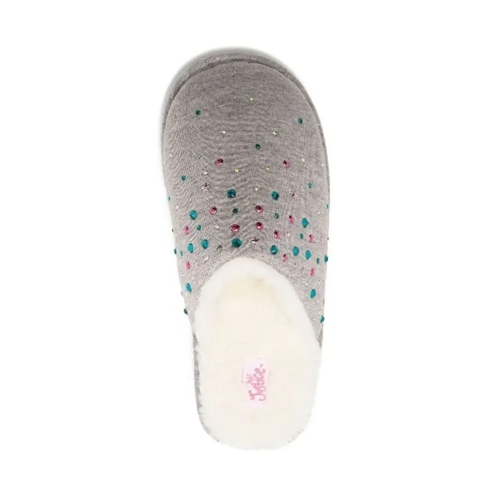 Justice Girls Graphic Slip On Sparkling Scuff Slippers Shoes Size 4/5